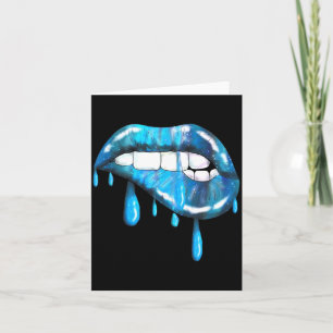 Blue Dripng Biting Lips Lipstick Effect 80s Card