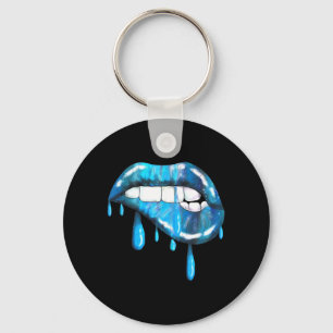 Blue Dripng Biting Lips Lipstick Effect 80s Key Ring