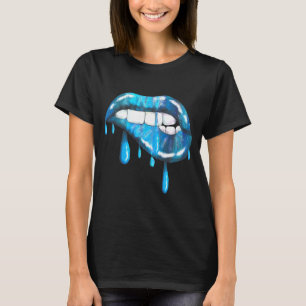 Blue Dripng Biting Lips Lipstick Effect 80s T-Shirt