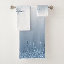 blue dripping glitter bath towel set