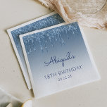 Blue Dripping Glitter Glam 18th Birthday Party Napkin<br><div class="desc">These chic,  girly eighteenth (or any year) birthday party paper napkins feature a sparkly blue faux glitter drip border and blue ombre background. Personalise them with the guest of honour's name in blue handwriting script,  with her birthday and date below in sans serif font.</div>