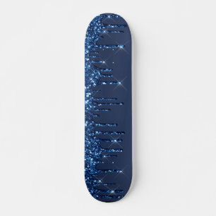 Blue Dripping Glitter Skateboard