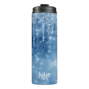 Blue Dripping Glitter Thermal Tumbler