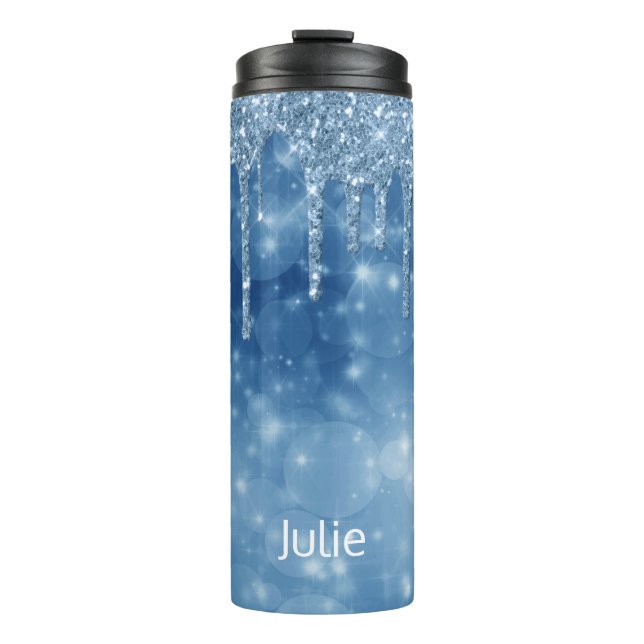 Blue Dripping Glitter Thermal Tumbler (Front)