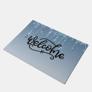 Blue Dripping Glitter Welcome Doormat