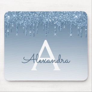 Blue Drips Glitter Monogram Mousepad