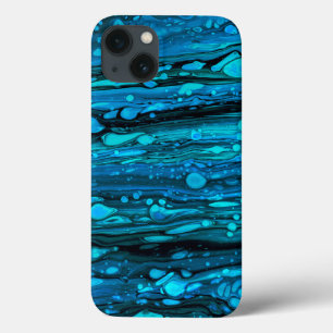 Blue Drops Acrylic Pouring Abstract Fluid Art   iPhone 13 Case
