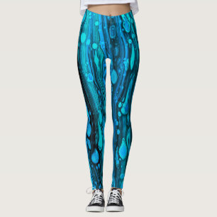 Blue Drops Acrylic Pouring Abstract Fluid Art Leggings
