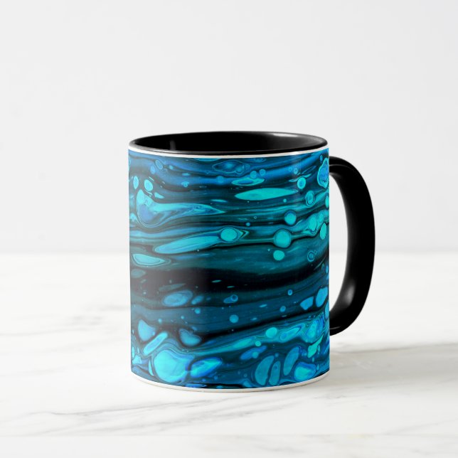 Blue Drops Acrylic Pouring Abstract Fluid Art Mug (Front Right)