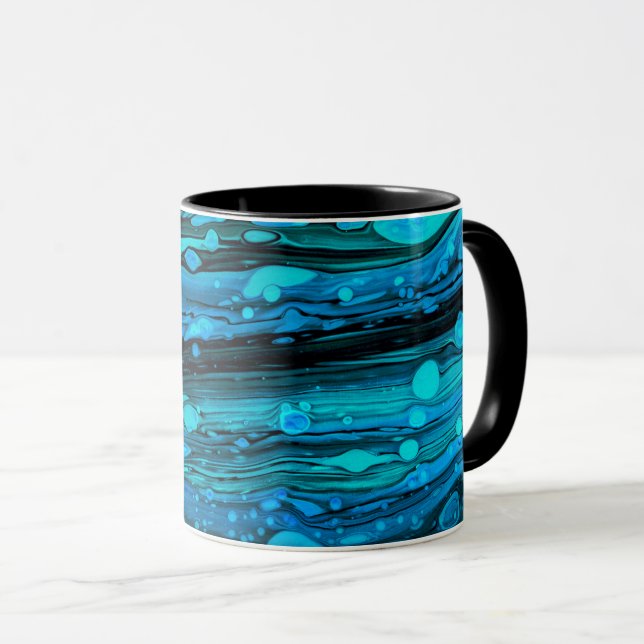 Blue Drops Acrylic Pouring Abstract Fluid Art  Mug (Front Right)