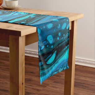 Blue Drops Acrylic Pouring Abstract Fluid Art  Short Table Runner