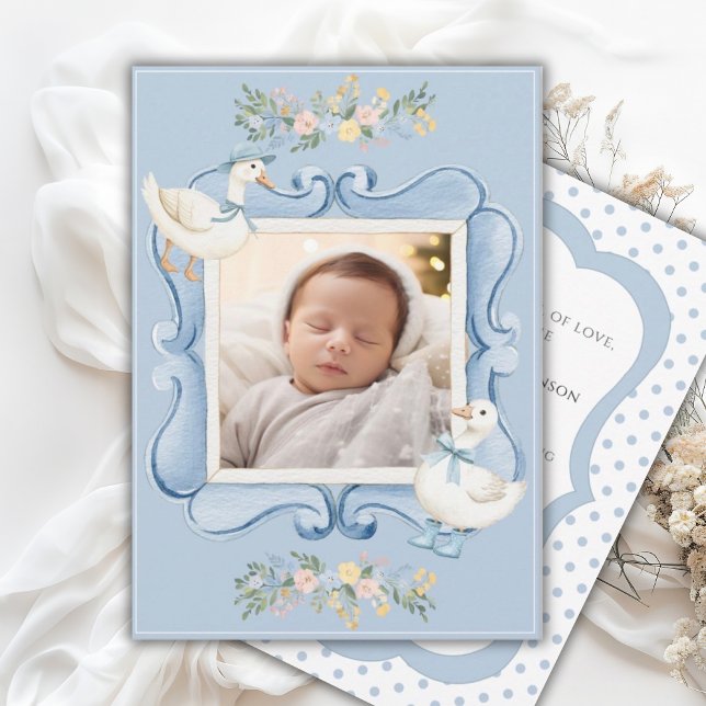 Blue Ducks Floral Vintage Baby Announcement (Creator Uploaded)