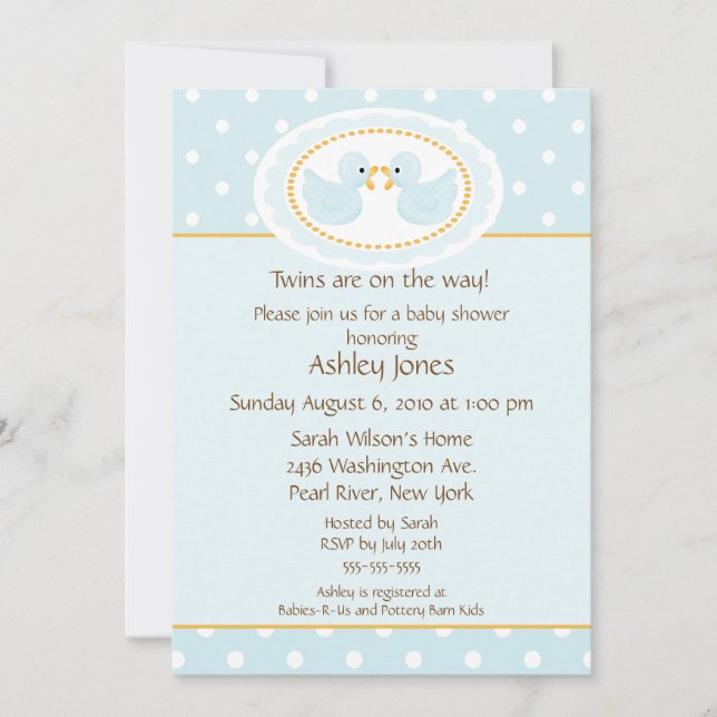 Blue Ducks Twins Baby Shower Invitation (Front)