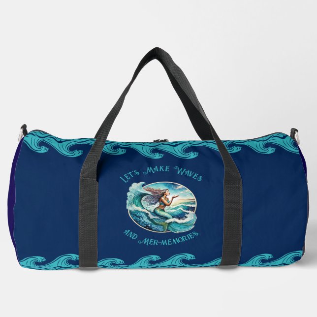 Blue Duffel Bag with Mermaid Design  (Front)
