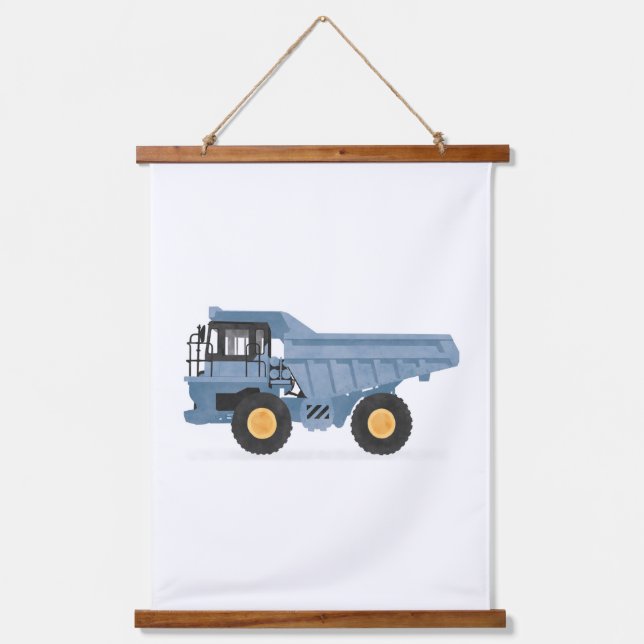 Blue Dump Truck Construction Vehicle Decor Hanging Tapestry (Front)