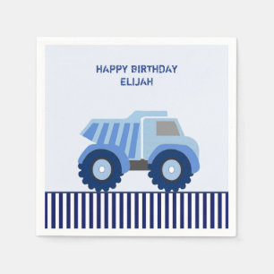 Blue Dump Truck Custom Kid's Birthday Napkin