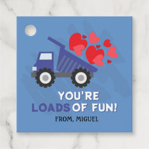 Blue Dump Truck Hearts Valentines Gift Tags