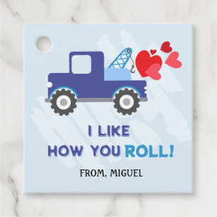 Blue Dump Truck Hearts Valentines Gift Tags