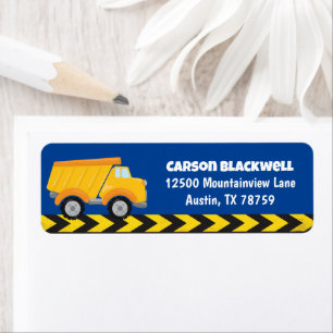 Blue Dump Truck Kids Birthday Party Return Address Label