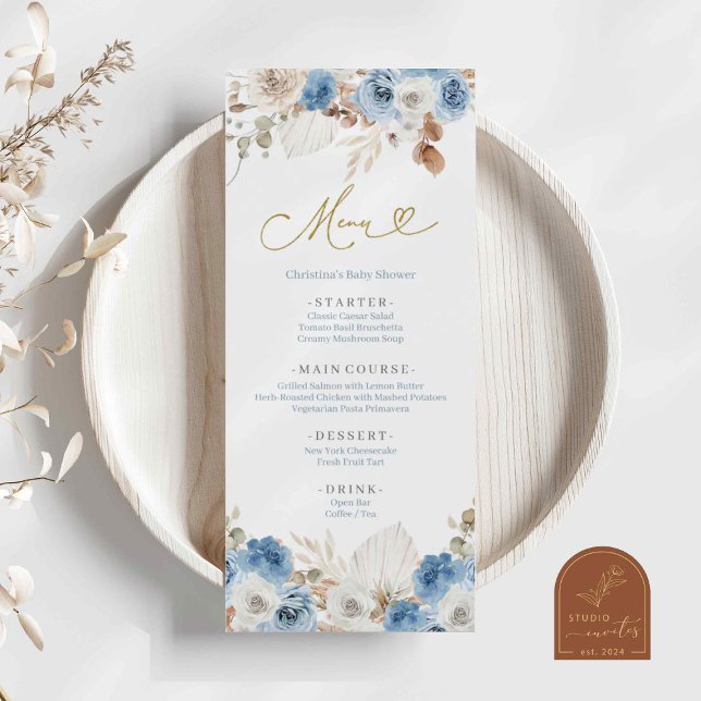Blue Dusty Blue Boho Floral Menu (Creator Uploaded)