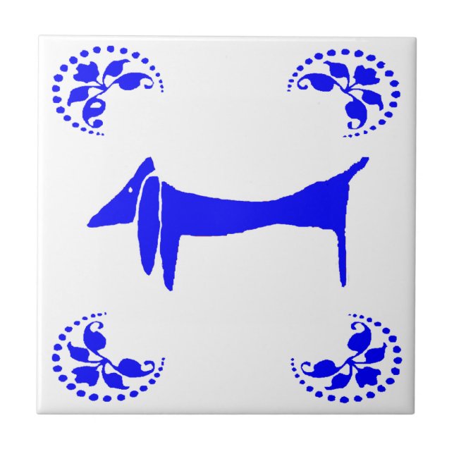 Blue Dutch Dachshund Abstract Ceramic Tile (Front)