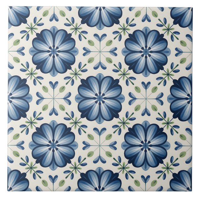 Blue Dutch Delft Pattern  Ceramic Tile (Front)