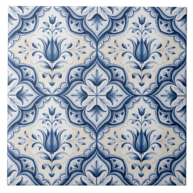 Blue Dutch Delft Pattern  Ceramic Tile (Front)