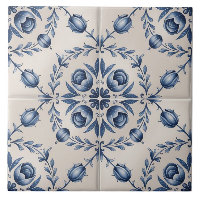 Blue Dutch Delft Pattern  Ceramic Tile (Front)