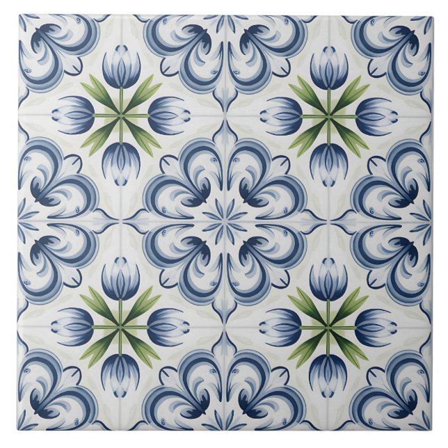 Blue Dutch Delft Pattern  Ceramic Tile (Front)