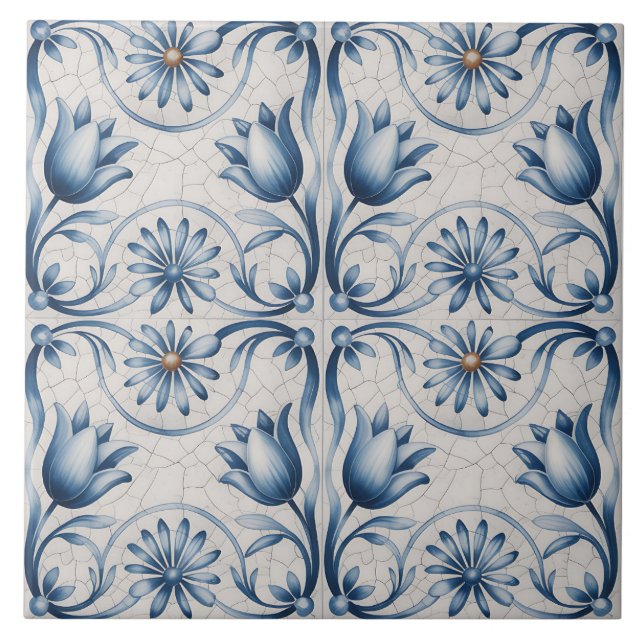 Blue Dutch Delft Pattern  Ceramic Tile (Front)