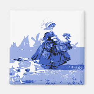 Blue Dutch Girl Dog and Chicken Magnet
