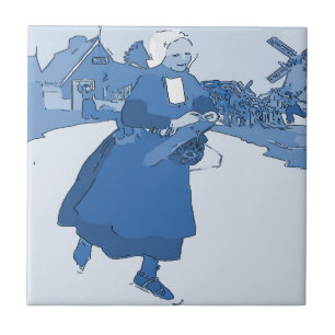 Blue Dutch Girl Skating Tile