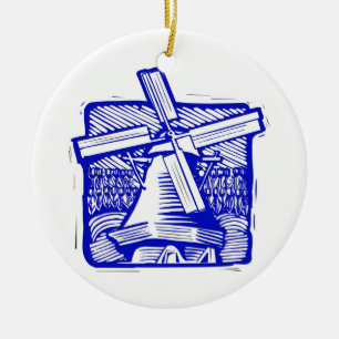 Blue Dutch Windmill Ceramic Ornament