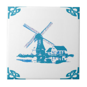 Blue Dutch Windmill Delft Look Tile