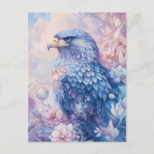 Blue Eagle with Pink and Purple Flower Postcard (Front)