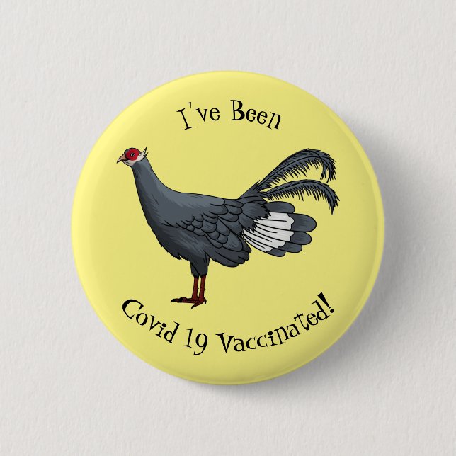 Blue eared pheasant bird cartoon illustration 6 cm round badge (Front)