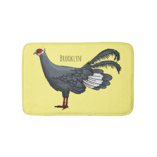 Blue eared pheasant bird cartoon illustration bath mat
