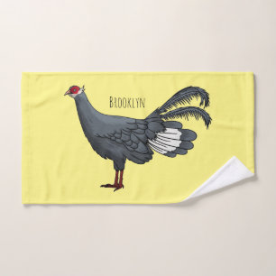 Blue eared pheasant bird cartoon illustration bath towel set