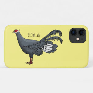 Blue eared pheasant bird cartoon illustration iPhone 11 case