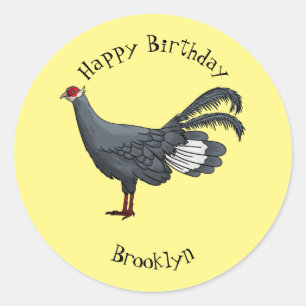 Blue eared pheasant bird cartoon illustration classic round sticker