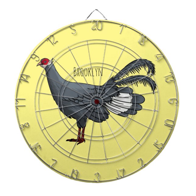 Blue eared pheasant bird cartoon illustration dartboard (Front)