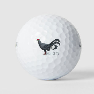 Blue eared pheasant bird cartoon illustration golf balls