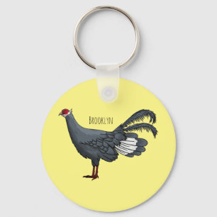 Blue eared pheasant bird cartoon illustration key ring