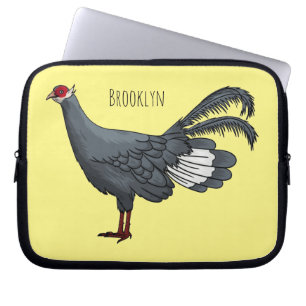 Blue eared pheasant bird cartoon illustration laptop sleeve