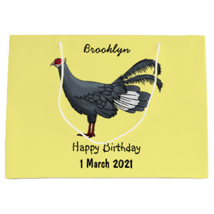 Blue eared pheasant bird cartoon illustration large gift bag