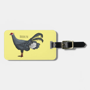 Blue eared pheasant bird cartoon illustration luggage tag