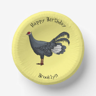 Blue eared pheasant bird cartoon illustration paper plate