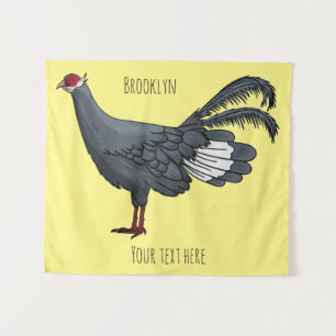 Blue eared pheasant bird cartoon illustration tapestry