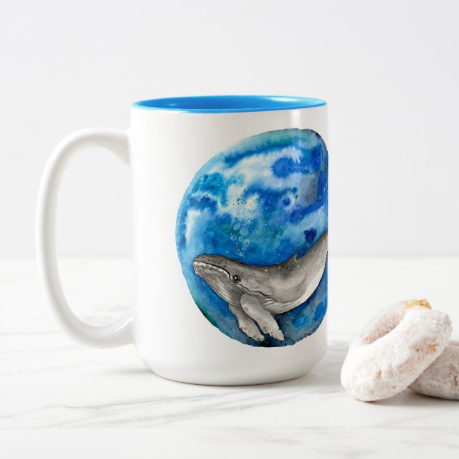 Blue Earth Whale Two-Tone Coffee Mug (With Donut)