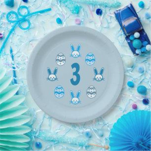 Blue Easter 3rd Birthday Paper Plate